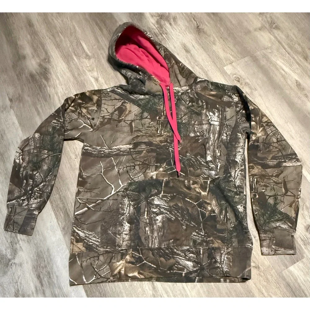 RealTree Camo Hoodie Pink Lined Pocket Sweatshirt Kids Size M 8‎ 10